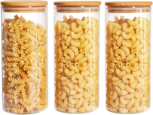 Tel Charme * Vorratsgläser mit Deckel 3er Set, 1000ml Vorratsdosen Glas mit Bambusdeckel, Küche Luftdicht Aufbewahrungsgläser, Geeignet für Lebensmittel, Pasta, Mehl und Getreide