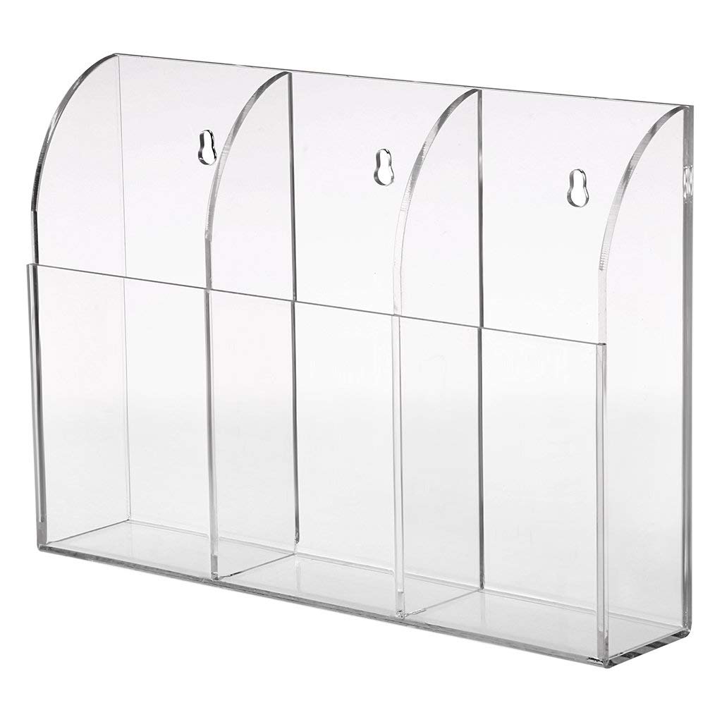 FTOF Acrylic Remote Control Holder Clear Wall Mount Remote Holder Nightstand Convenient Media Organizer Storage Box (Three Compartments)
