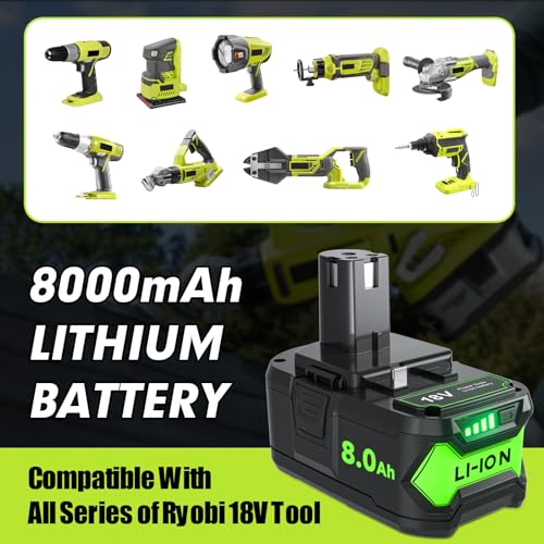 Image of 2Pack 8.0Ah P108 Repacement for Ryobi 18 Volt Battery and Charger Compatible with Ryobi 18V Battery P102 P103 P104 P105 P107 P109 Cordless Power Tool