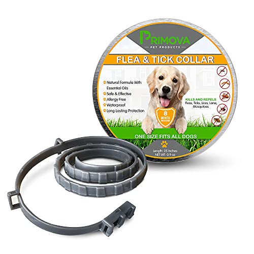 Primova Pet Products - Flea and Tick Dog Collar with Flea Comb, Adjustable Waterproof Puppy Collar, Naturally Formulated with Essential Oil