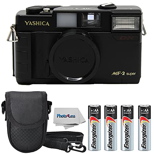 Yashica MF-2 Super Film Camera Black + 4 AA Batteries + Case + Cloth