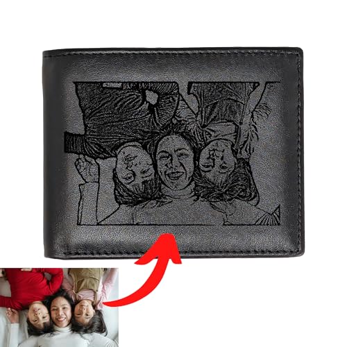 Personalized Photo Leather Wallet for Men | Custom Picture Engraved Genuine Leather Bifold RFID Wallet Birthday Anniversary Christmas Gift for Husband Boyfriend Groomsmen Dad (Black)2