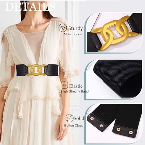 Yalice Women Wide Elastic Waist Belt for Dresses Lady Stretchy Belt Skinny Gold Buckle Cinch Waist Belts for Suit Accessories3