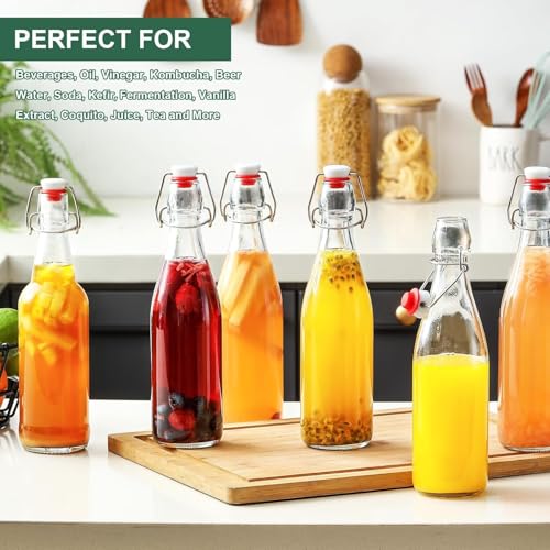 Image of Glassbunny Glass Bottle with Swing Cap 1000 ml Leakproof Airtight Flip Top 1 Litre Bottle with Stopper for Beverages Oil Vinegar Soda Kefir Beer Juice Fridge Water Bottles Pack of 3