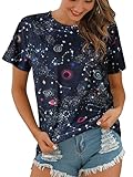 Ezcosplay Women Short Sleeve Space Shuttle Astronaut Universe Galaxy T-Shirt Graphic Shirt Casual Tee Tops