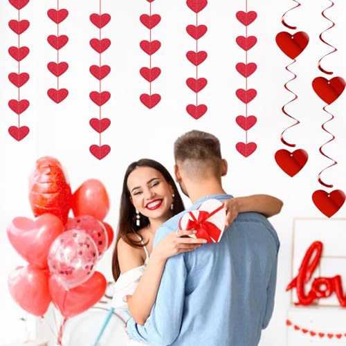 Image of Galentines Party-Decoration Valentines-Day Heart Garland - 25pcs Red Paper Streamers Honeycomb Fans XOXO BEMINE Banner, Anniversary Baby Shower Wedding Love Hanging Supplies Decor Hugfond