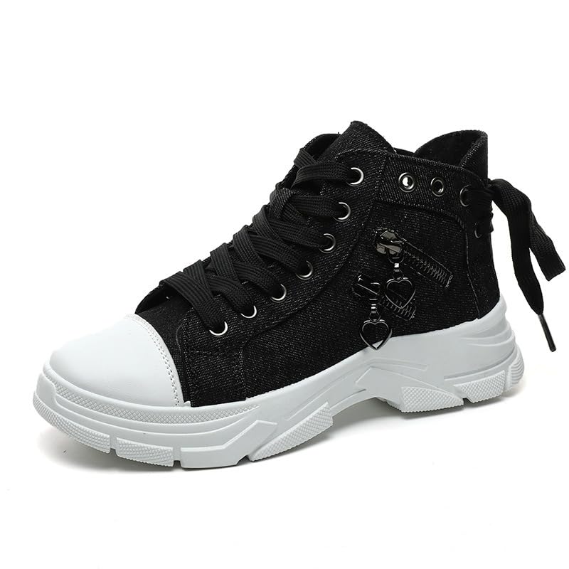Comfortable Women's Canvas Platform Sneakers with Side Zipper Design for Casual Outdoor Wear and Valentine's Day Gifts