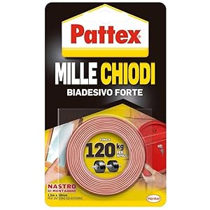 Pattex Millechiodi Tape, nastro biadesivo extra forte per applicazioni permanenti, nastro adesivo di montaggio per interni ed esterni, 19 mm x 1,5 m