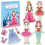 Magnetic Dress Up Dolls for Girls, Princess Mermaid Fairy Ballerina Unicorn Foil Art and Craft Fun Kit Travel Game Car Airplane Activity Toys Valentine’s Day Gifts for Kids Ages 3 4 5 6 7 8 9 10 11 12
