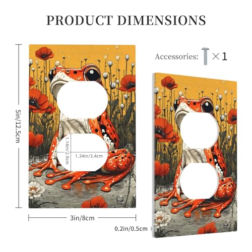 Decorative Outlet Covers Big Orange Frog Red Floral Wildflower 1 Gang Duplex Light Switch Cover Plate Wall Plates for Electrical Outlets Switchplate Faceplate for Home Decor