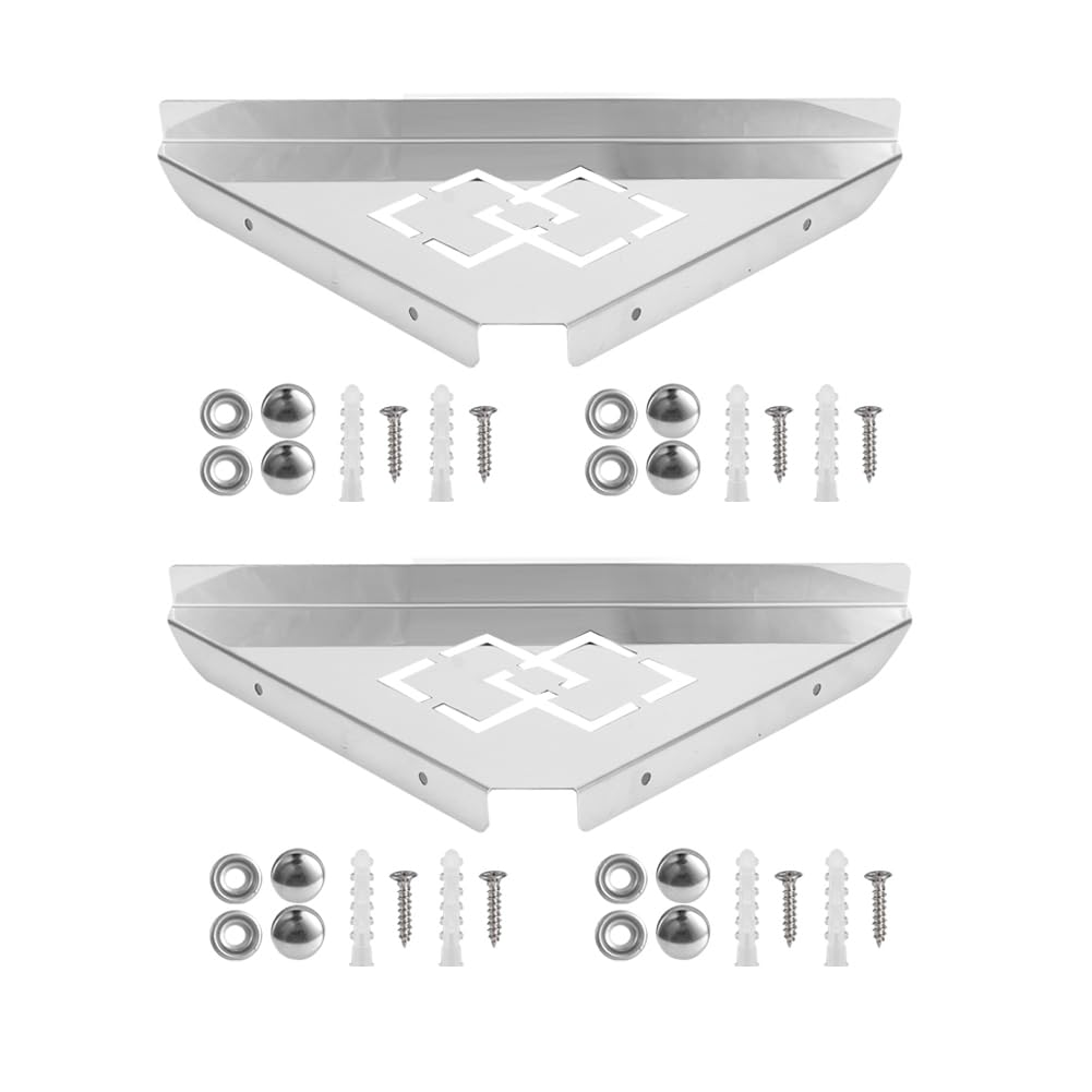 HOHXFYP 2Pcs Corner Shelf Stainless Steel Corner Shower Shelf Wall Mount Hollow Corner Shower Caddy Organizer Storage for