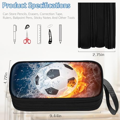 Image of TILYTADLY Large Pencil Case for Boys - Soccer Boys Pencil Pouch with Zipper Compartments - Big Capacity Pen Box Pen Bag Organizer with Keychain for Kids Teens School