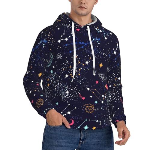 Sweat à capuche en polaire pour hommes doublé et chaud imprimé constellation