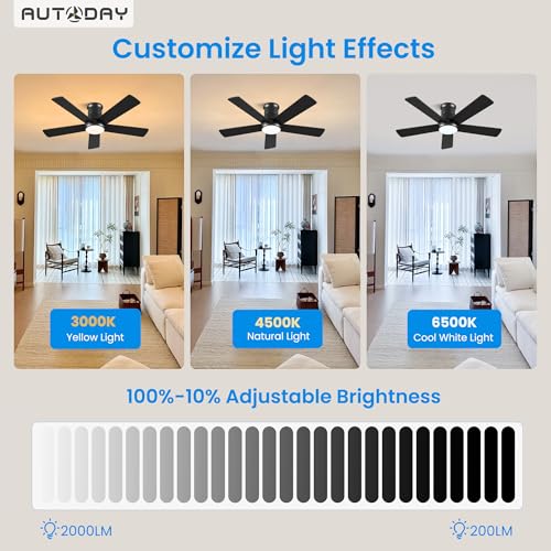 Autoday 42 Inch Low Profile Ceiling Fans with Lights and Remote, Black - image 5
