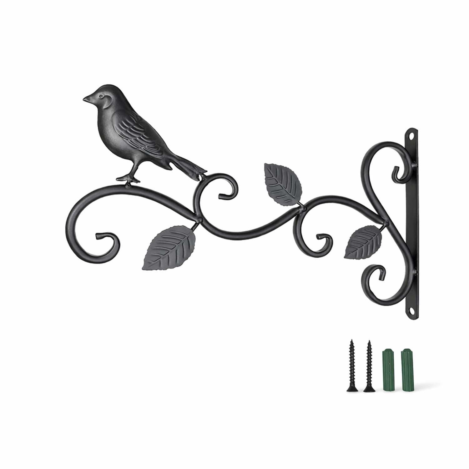 STANSY Decorative Iron Wall Hanging Plant Bracket, Bird and Leaf Design, Heavy Duty Wall Mount Hook, Black, Set of 1-image-44
