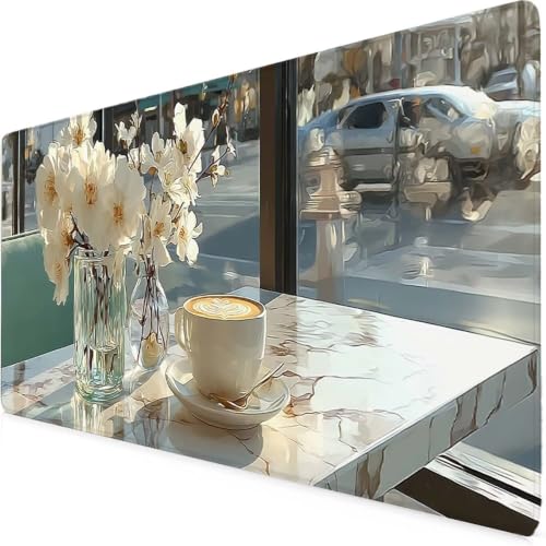 Tapis de souris crème design fleur pour bureau et PC portable