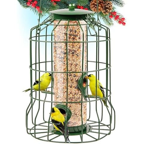 Gray Bunny Wild Bird Feeders Squirrel Proof for Outside Hanging, 1.25 lb Capacity Steel Bird Feeder Squirrel Proof for Small Birds, Chew Proof and Rust Proof, 4-Port Bird Watching Gifts Bird Lovers Cover