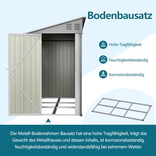 Metall Gerätehaus 1,2 x 3 m (ca. 4x10 Fuß) – Anlehn-Geräteschuppen mit Boden-Kit, abschließbarer Tür & 2 Fenstern – wetterfest für Fahrräder & Aufbewahrung