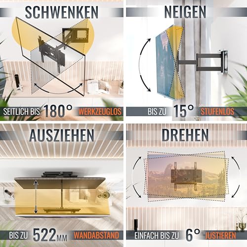 RICOO TV Wandhalterung Fernseher Halterung Schwenkarm mit Fischer-Dübel für 40-75 Zoll Bildschirm Flach OLED Fernsehhalterung für Wand R23-F Schwenkbar Neigbar Fernseh-Arm bis 95-Kg & VESA 400x400