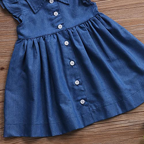 Kid Girl Denim Dress Toddler Girl Lapel Flutter Sleeves Button Down A-line Shirt Dress4