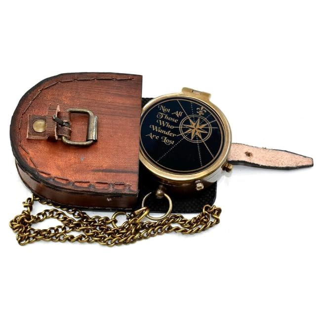 Brújula vintage de latón con estuche de cuero hecho a mano miniatura 4