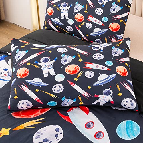 Bodhi Outer Space Themed Bedding Set For Kids Girls Boys Universe Planet Astronaut Comforter Set Galaxy Universe Planets Comforter Room Decor Comforter Set Queen Size Quilt Set 3Pcs #TOP2