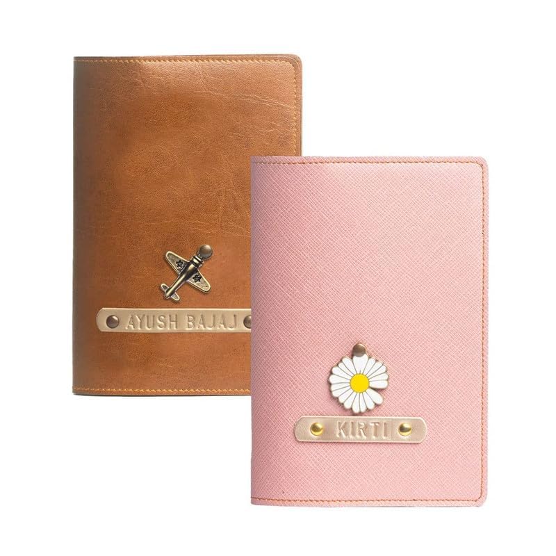 Couple Personalized Passport Cover for Men and Women | Customized Travel Accessories Organizer | Vegan Leather Passport Holder | Unisex Handcrafted Gift | Biege & Pink| Valentine Day