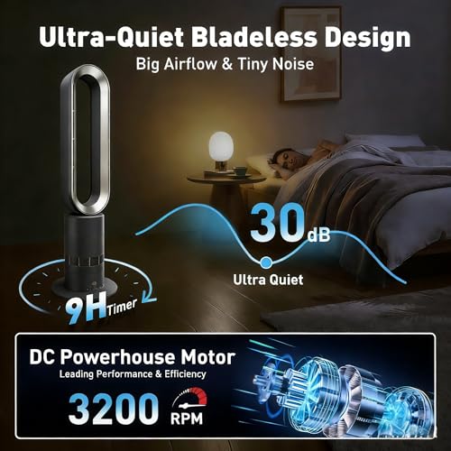 Image of Xcity TP18Pro Bladeless Tower Fan, 2-in-1 Heater & Cooling Fan, 10 Cooling + 3 Heating Levels, Remote Control, Ultra-Quiet for Bedroom & Home Office Commercial, Silver & Gray