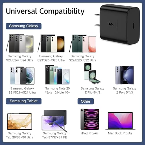 Image of 45W Type C Charger with C to C Cable Compatible with Samsung Galaxy Tab S10 Fe+ /S10 fe /S10+ /Ultra /S9 Ultra / S8 /S7 /A8 /A9+ /S9 fe+ /S9 fe /A9 /S6 Lite /A7 /All Tablet Support 45 w Super Fast /Black