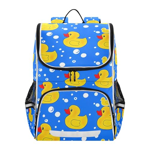 Joisal Mochila infantil para meninas, leve, de volta às aulas, bolsa personalizada de unicórnio para escola primária, mochilas engraçadas, meninos, patos amarelos, azulejo azul