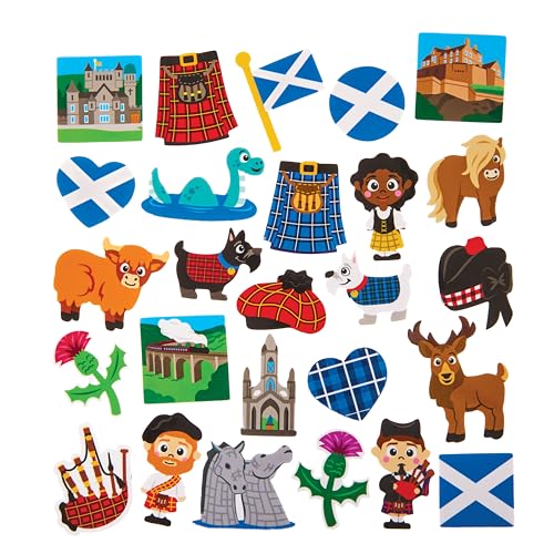 Baker Ross FX991 Autocollants en mousse pour l'Ecosse - Pack de 150, Autocollants pour l'Ecosse pour le bricolage et les cartes pour enfants