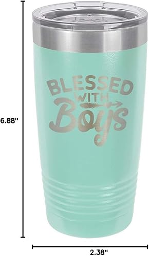 Miniatura 10 de BLESSED WITH BOYS TEAL Vaso de bebida de 20 onzas con pajita Taza de viaje grabada con láser con citas divertidas Comparar con Yeti Rambler Idea
