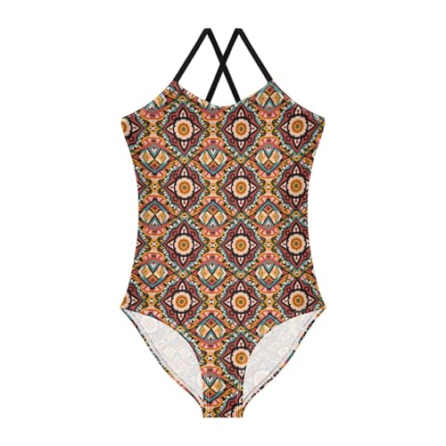 senya Girls Swimsuits One-Piece Swimwear Tie Bathing Suit Beach Summer Round Neck 5-6T Abstract