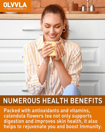 Image of Olvvla - Natural Calendula Flowers Tea Bags - 1.5g X 50 Count - Premium Calendula Tea - Non-GMO - Caffeine-free - Dried Calendula Herbal Tea - Rich in Antioxidants & Promote Relaxation