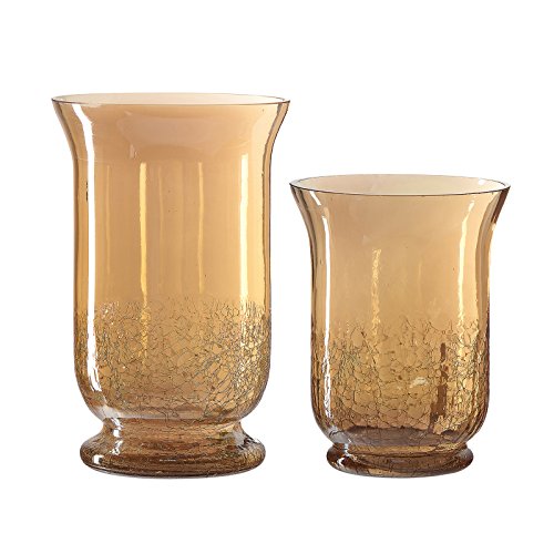 Amici Augustine Hurricane Candle Holder, Amber - Set of 2
