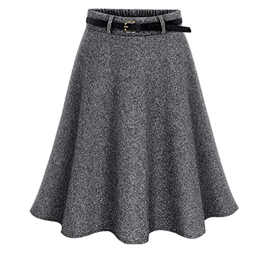 Damen Vintage Elegant Wollrock hohe Taille Midi röcke Warm Wolle Retro Elegant Winterrock Herbst Elastische Taille Rock (S / (Elastische Taille:62CM), Grau) Cover