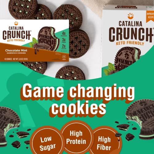 Catalina Crunch Chocolate Mint Keto Sandwich Cookies 2 Pack 6.8 Oz Box | Keto Snacks | Low Carb, Low Sugar | Vegan Cookies, Plant Based Protein Cookies | Keto Friendly, Keto Dessert #TOP1
