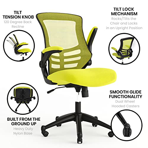 Image of Flash Furniture Kelista Office Chair, Ergonomic, Mid-Back, Green Mesh with Swivel