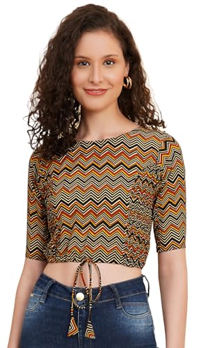 Image of Yash Gallery Women's Cotton Zig-Zag Printed Regular Regular Fit Short Sleeve Blouse