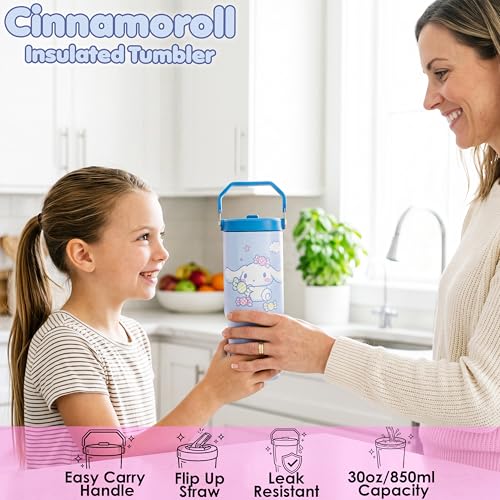 Image of Get Trend Hello Kitty Cinnamoroll 30oz Tumbler with Handle and Straw, Kids Stainless Steel Insulated Water Bottle, BPA-Free, Leak-Proof, Cold for 12h, Hot 5h, Kawaii Gifts for Girls (Blue Cinnamoroll)