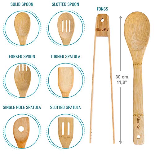 Wooden Spoons For Cooking 7-Pack – Bamboo Kitchen Utensils Set For Nonstick Cookware - Wooden Cooking Utensils Set, Wood Spatula Spoon Tongs #TOP2