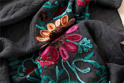 Womens Plain Embroidered Floral Viscose Scarf Shawl Bandana Print Cotton Scarves3