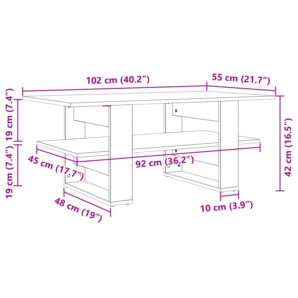 Mesa de centro blanca 102 x 55 x 42 cm, material de madera, diseño moderno con estante, superficie fácil de limpiar, construcción robusta para salón, dormitorio, pasillo