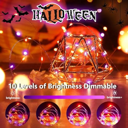 Image of 3PK Orange and Purple Halloween Fairy Lights Battery Operated with Remote | 8 Lighting Modes, Remote Control, Timer & Dimmable, Total 78FT 240LED Twinkle Lights for Outdoor Indoor Halloween Home Decor