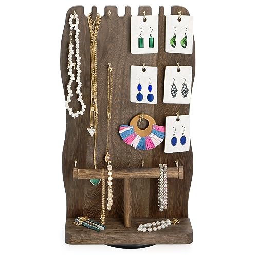 Yopay Rotating Earring Display Stand Wooden, Keychain Display Stand For Vendors, Two-Sided Bracelet Necklace Jewelry Organizer Spinning Holder For Selling, Retail thumb #4