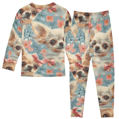 Pajama Sets Long Sleeve Floral Pattern with Puppies Soft Comfy Sleepwear 2 Piece PJS 3-8T3