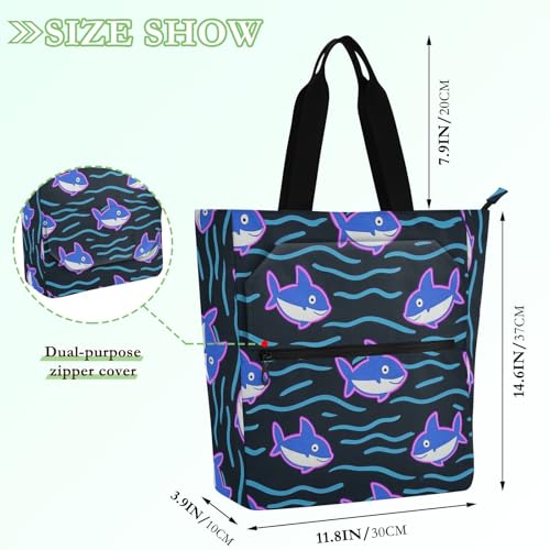 Bolsa de biblioteca escolar con bolsillos con cremallera y diseño de tiburón fluorescente 4