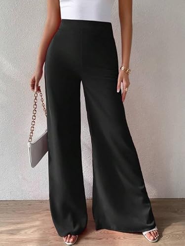Mca Pantaloni Donna A Vita Alta Made In Italy – Gamba Larga, Palazzo Eleganti E Casual, Elastico In Vita, Look Ufficio O Tempo Libero (It, Testo, Xl, Regular, Regular, Nero) - 5