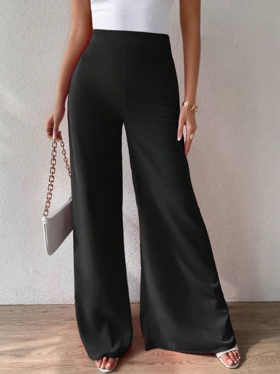 MCA Pantaloni Donna a Vita Alta Made in Italy – Gamba Larga, Palazzo Eleganti e Casual, Elastico in Vita, Look Ufficio o Tempo Libero