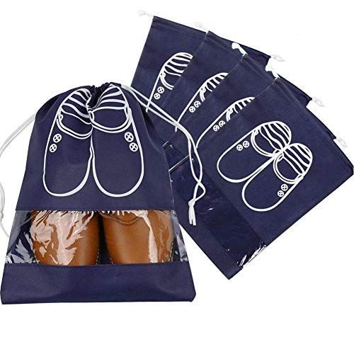 Preisvergleich Produktbild Schuhtasche Schuhbeutel mit Zugband Wasserabweisend Schmutzabweisender Schuhsack Reise Trennung von Schuhen Kleidung Reisezubehör Shoe Bag Boot Bag (Marineblau, 5 Stück 17"X12" Schuhtasche)